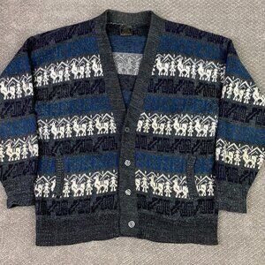 Tejidos Ruminahui Ecuador Wool Cardigan Sweater Men's Medium Short Blue Gray